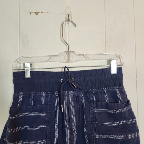 Athleta Navy Blue White Stripe Drawstring Cabo Linen Shorts Size 2 - Picture 5 of 16